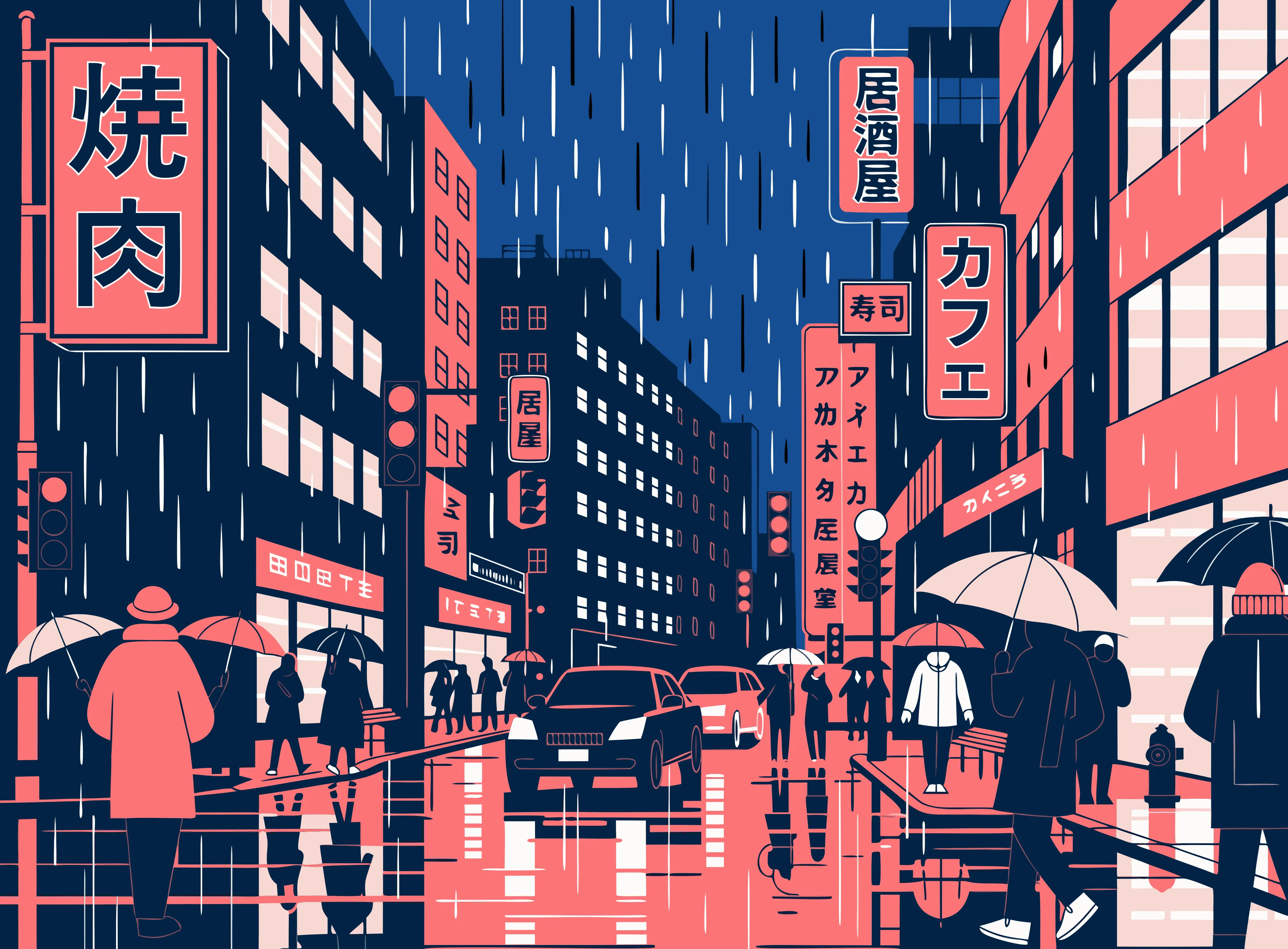 Vector illustration of a Tokyo street scene generated with Recraft V4