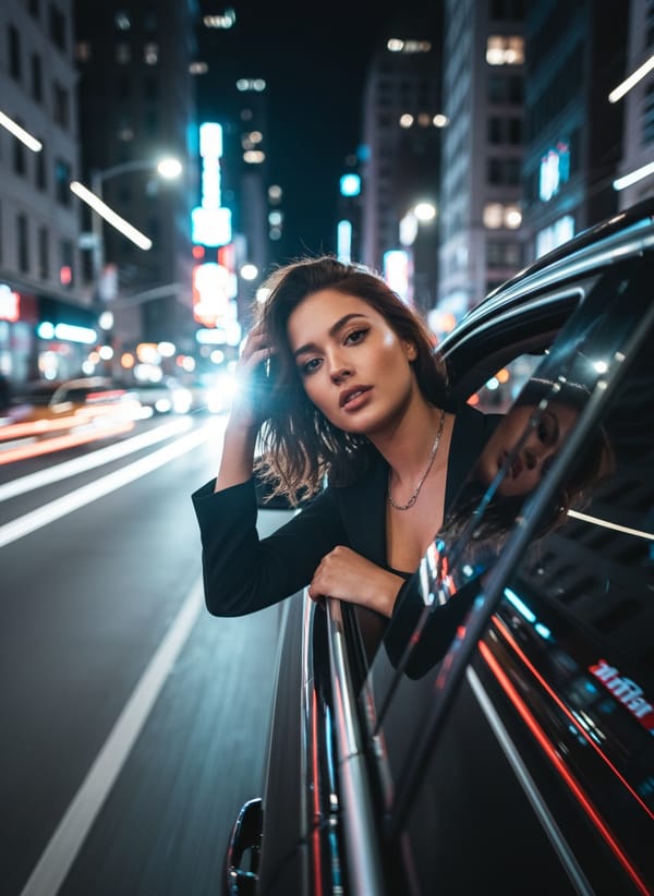 AI Night Drive Photo Generator example 23 - cinematic style AI photo