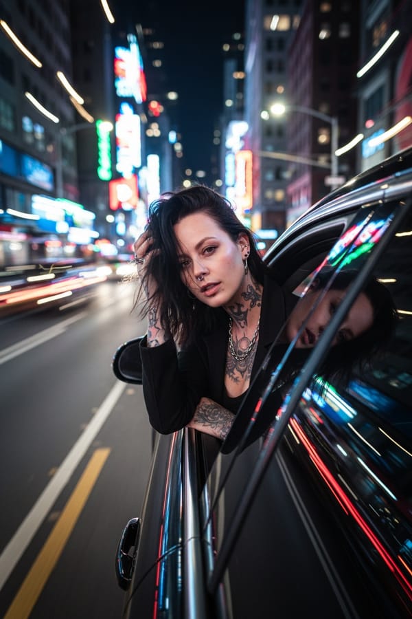 AI Night Drive Photo Generator example 21 - cinematic style AI photo